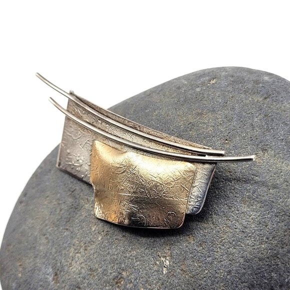ED LEVIN 14K GOLD STERLING SILVER STUDIO ARTISAN MODERNIST SCULPTURE BROOCH PIN - Picture 3 of 7